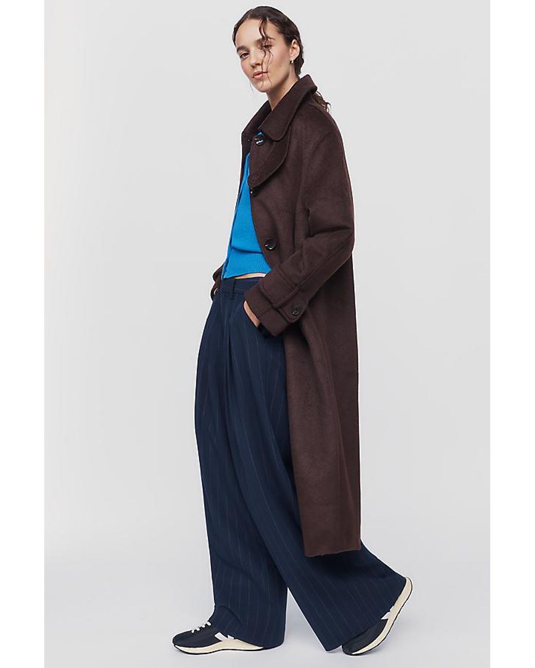Maeve Blue Wool-Blend Balmacaan Coat