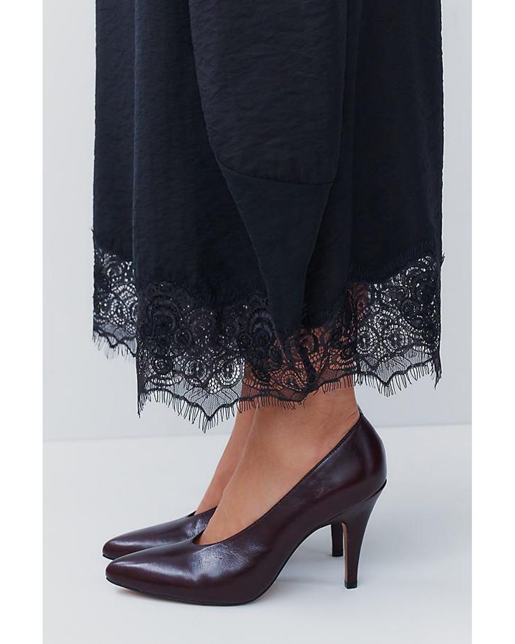 By Anthropologie Blue Reverie Cropped Lace-Hem Trousers