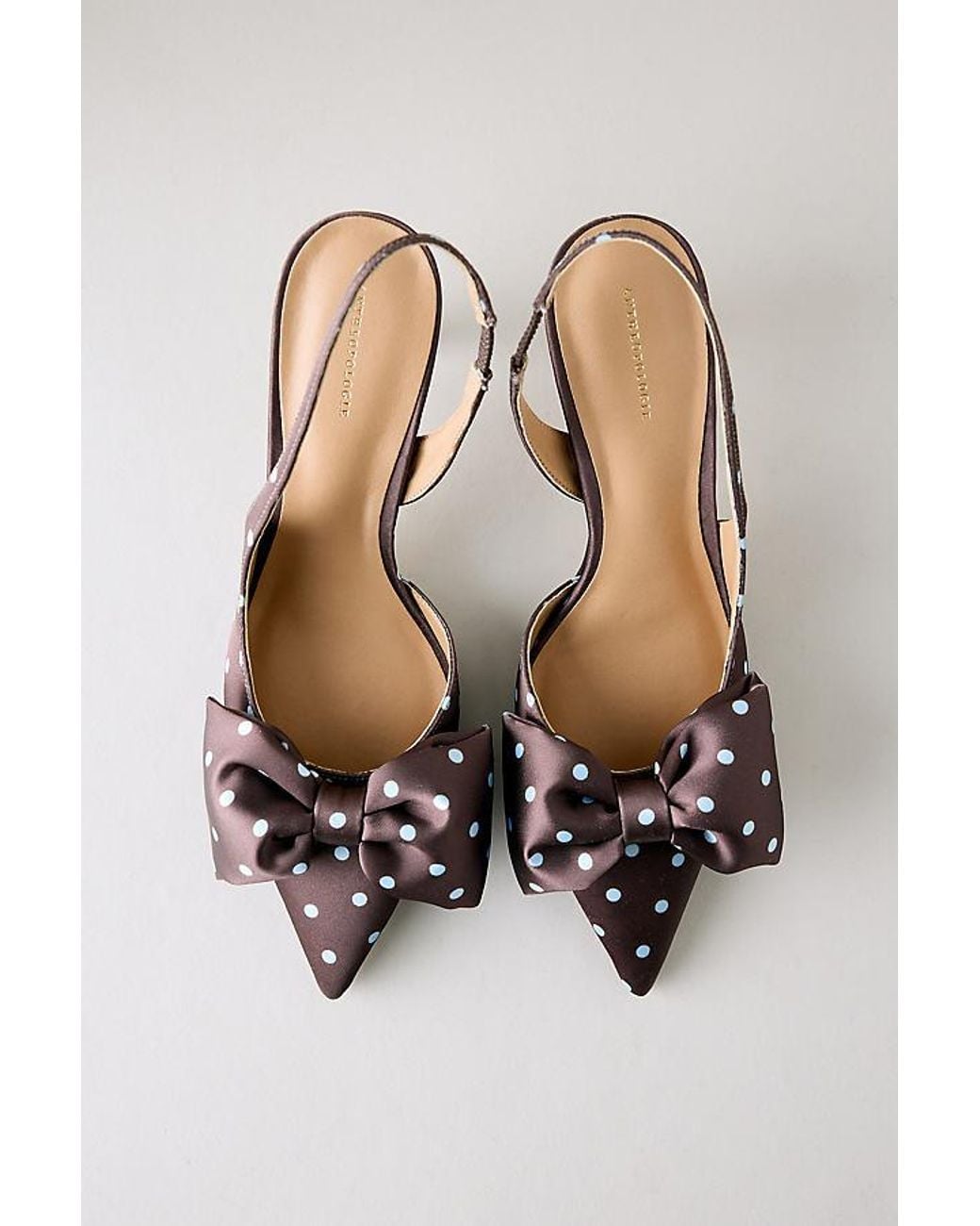 By Anthropologie Multicolor Polka Dot Satin Bow Slingback Heels