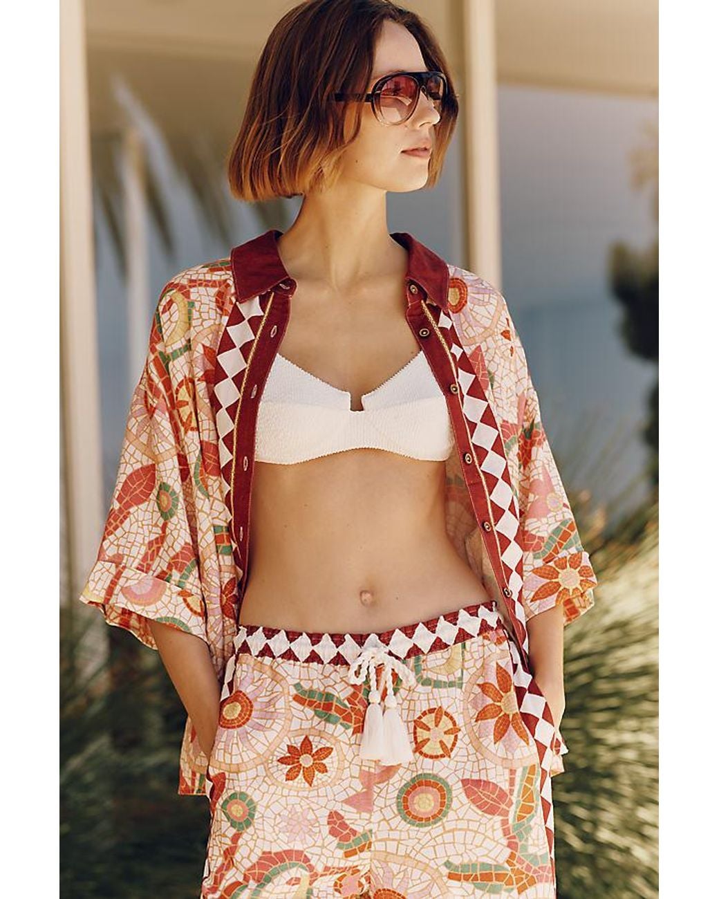 Celandine Orange Linen-Blend Printed Shirt