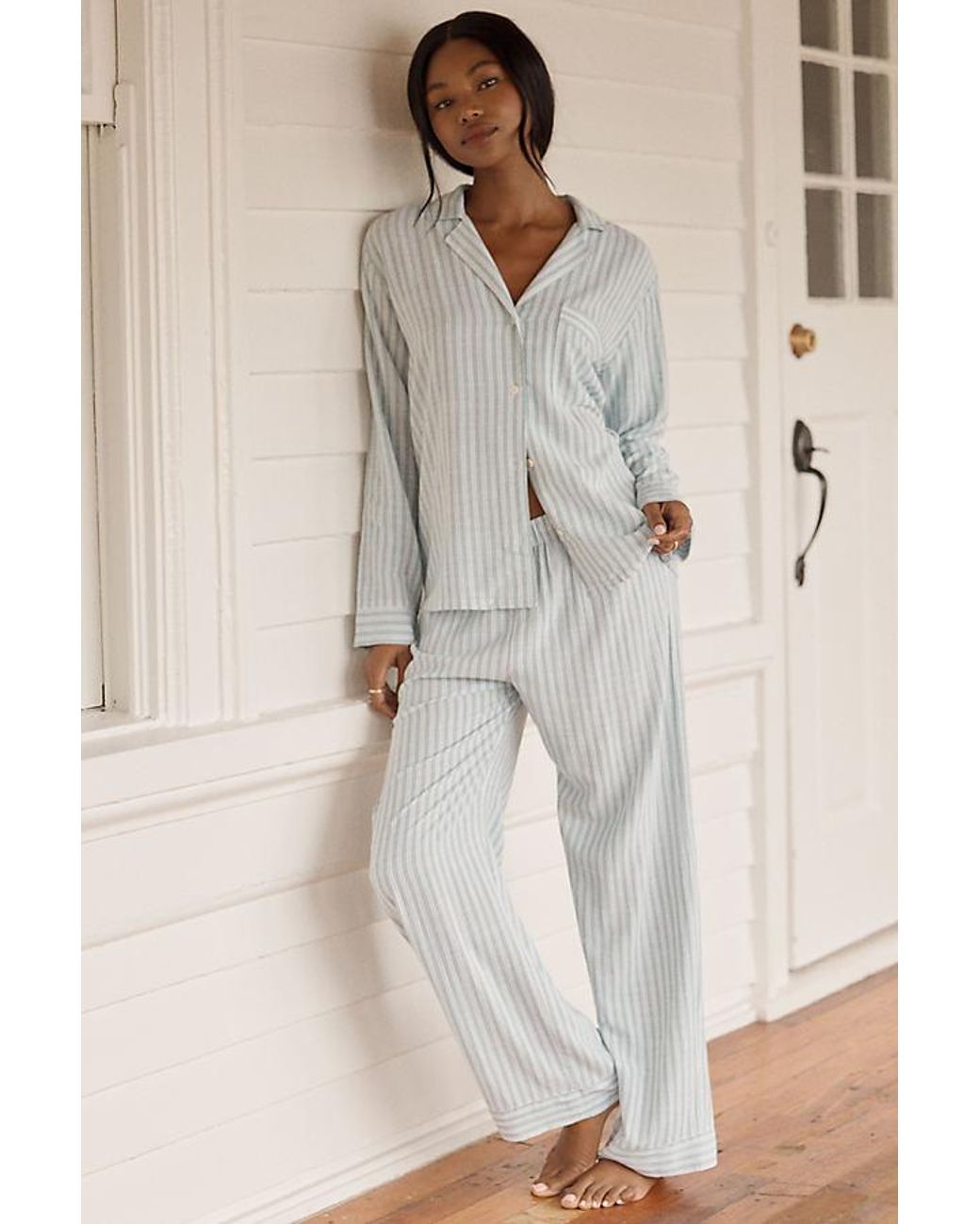 Eberjey Gray Nautico Long Pyjama Set
