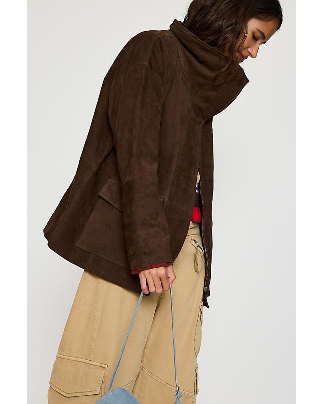 By Anthropologie Brown Suede Funnel-Neck Jacket