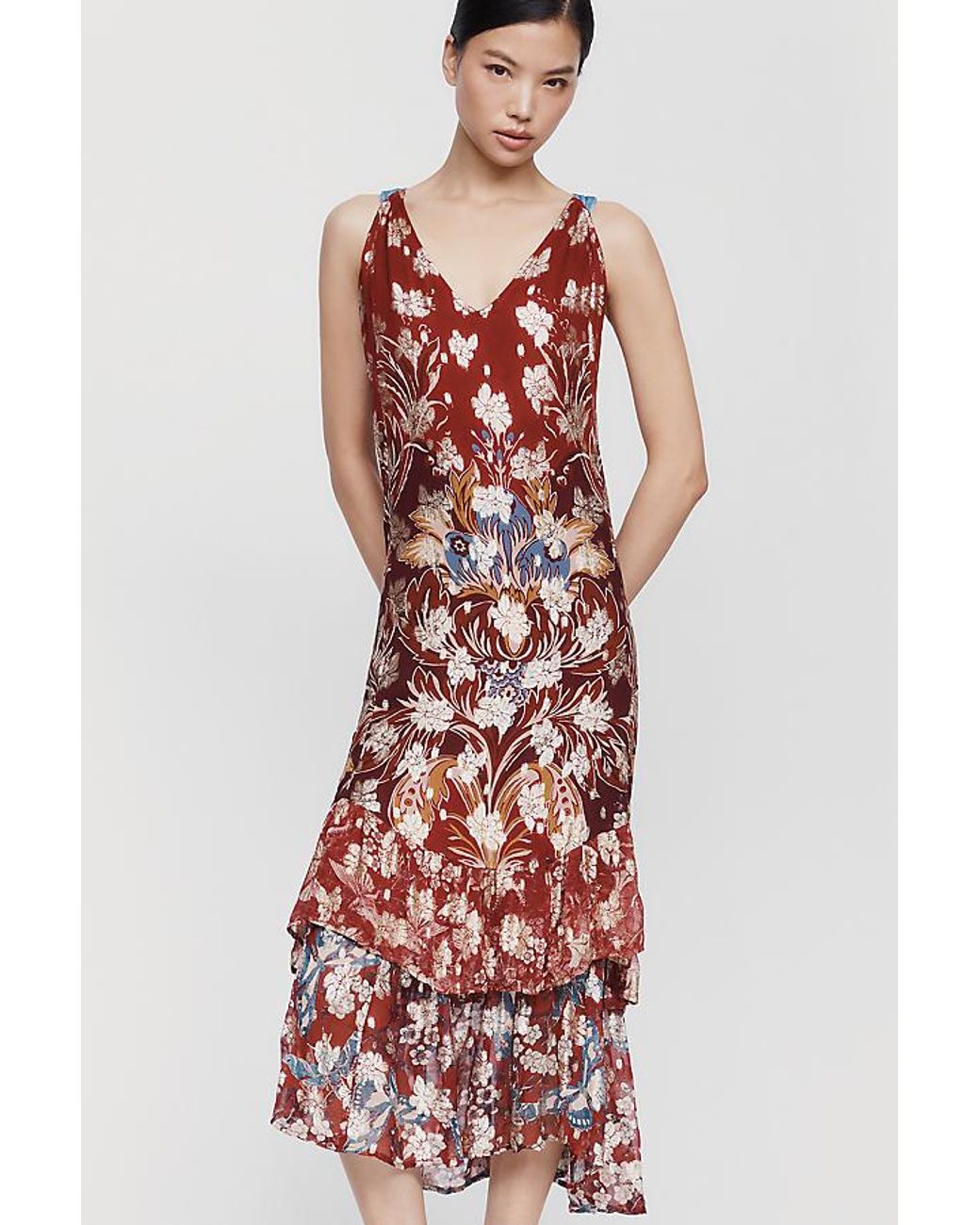 By Anthropologie White @Loverlygrey X Anthropologie Ramona Floral Tiered Midi Dress