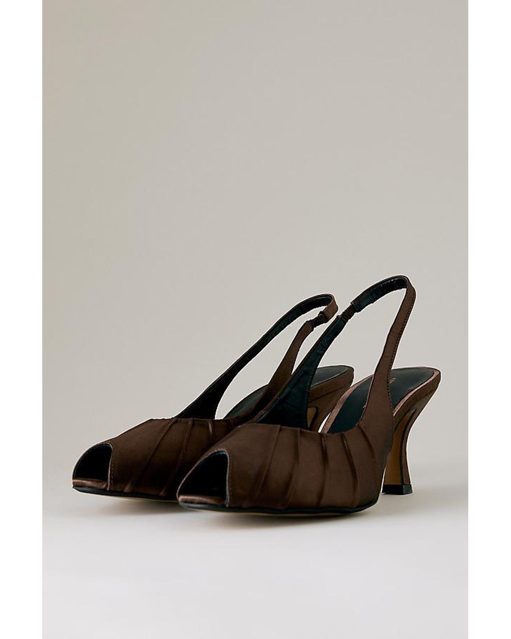 By Anthropologie Brown Satin Ruched Peep-Toe Heels