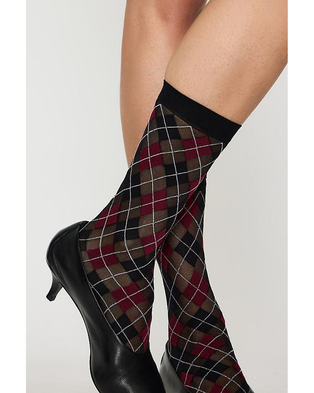 By Anthropologie Black Argyle Sheer Calf Length Socks