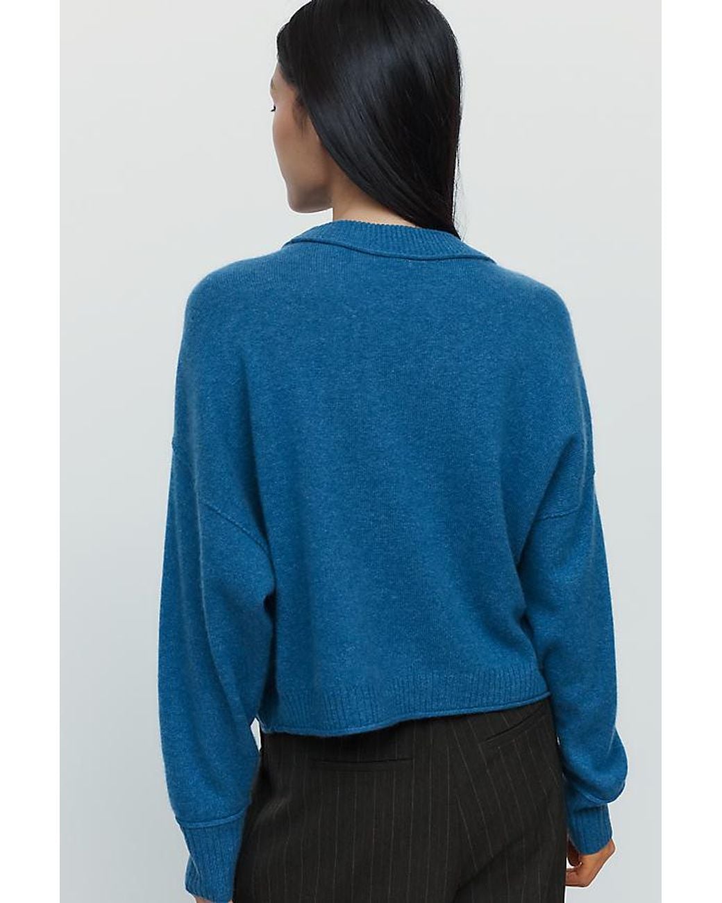 By Anthropologie Blue The Goldie Cashmere Long-Sleeve Crew-Neck Jumper