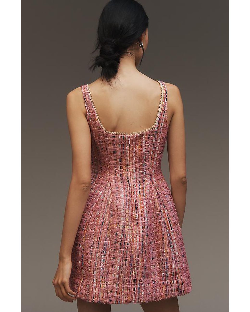 Maeve Sleeveless Tweed Fit & Flare Mini Dress in Pink | Lyst UK