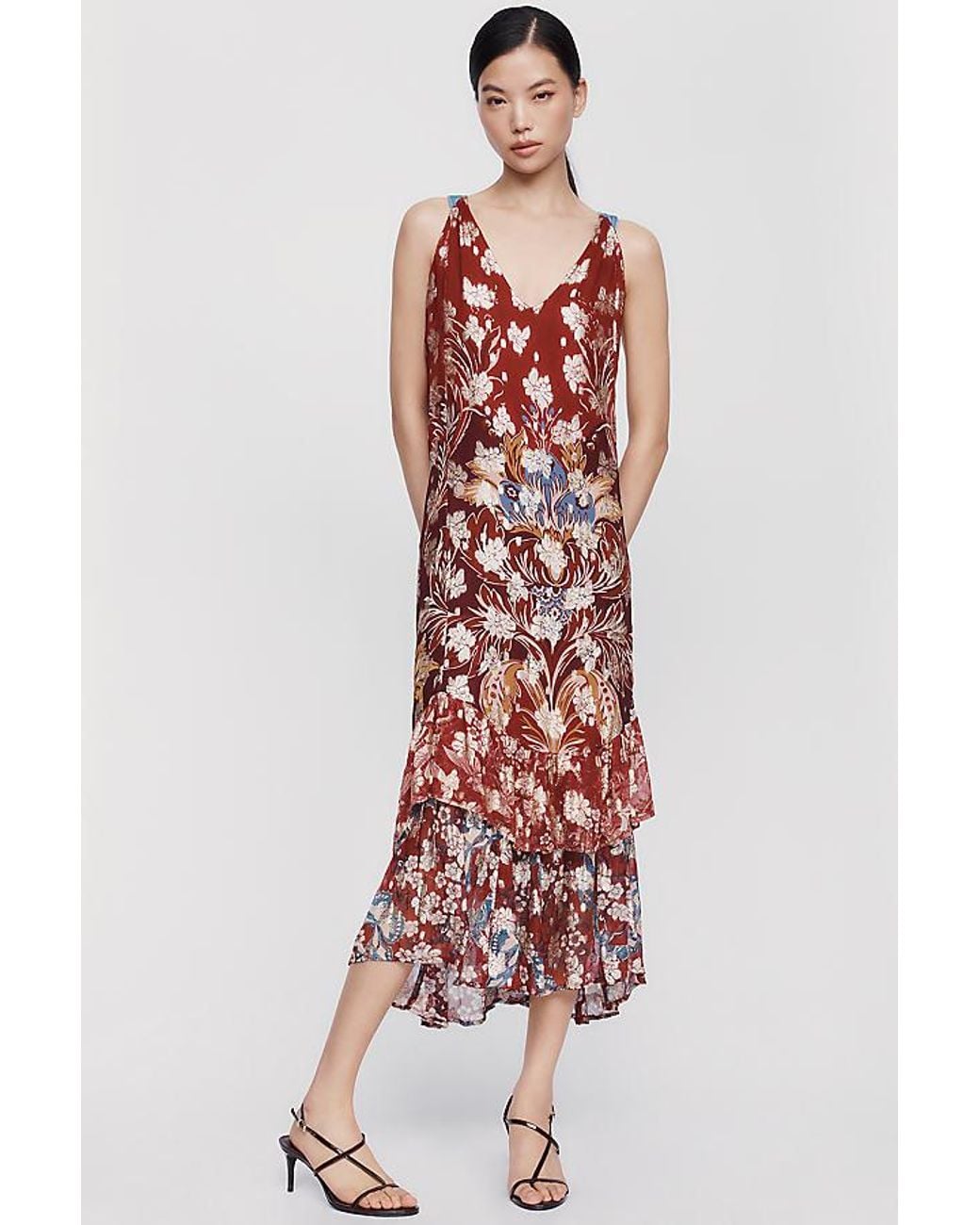 By Anthropologie White @Loverlygrey X Anthropologie Ramona Floral Tiered Midi Dress