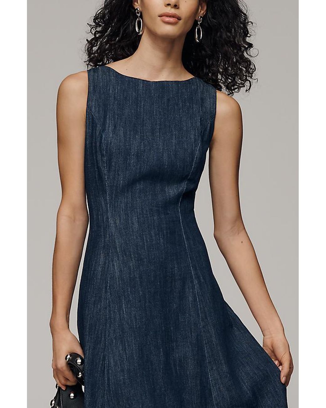 By Anthropologie Blue Boat-Neck Denim Midi Dress