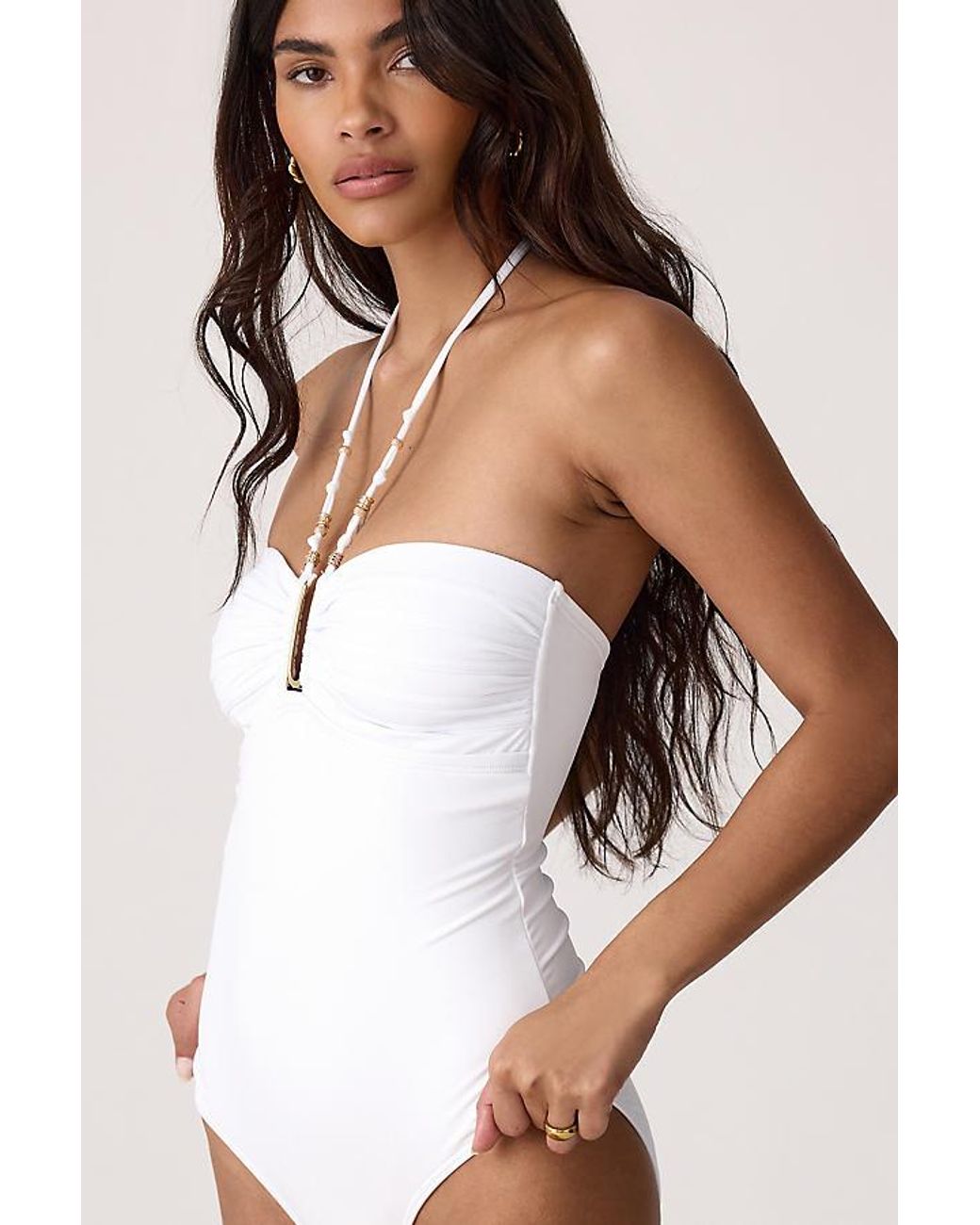 Sea Level White De Luxe U-Bar Halter One-Piece Swimsuit
