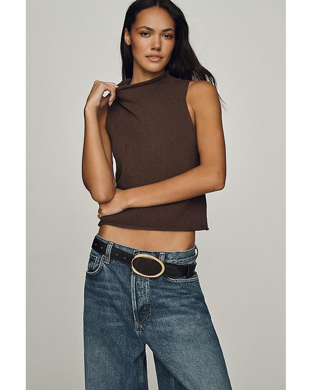 Pilcro Black 100% Cotton Roll-Neck Knit Tank Top