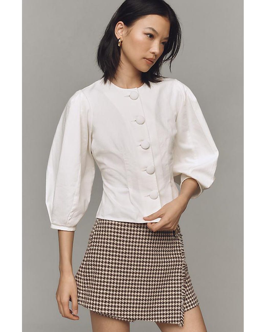 White puff sleeve button down sale