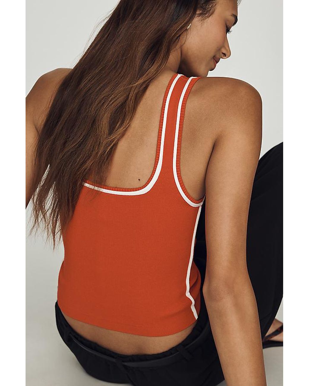 Maeve Blue Square-Neck Logo Knit Tank Top