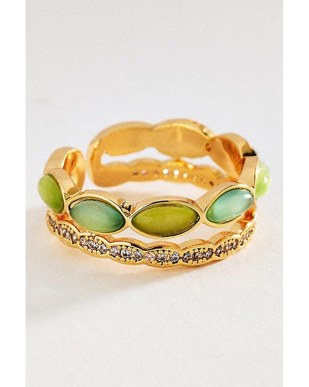 By Anthropologie Metallic Gemstone Stacking Ring, Set Of 2