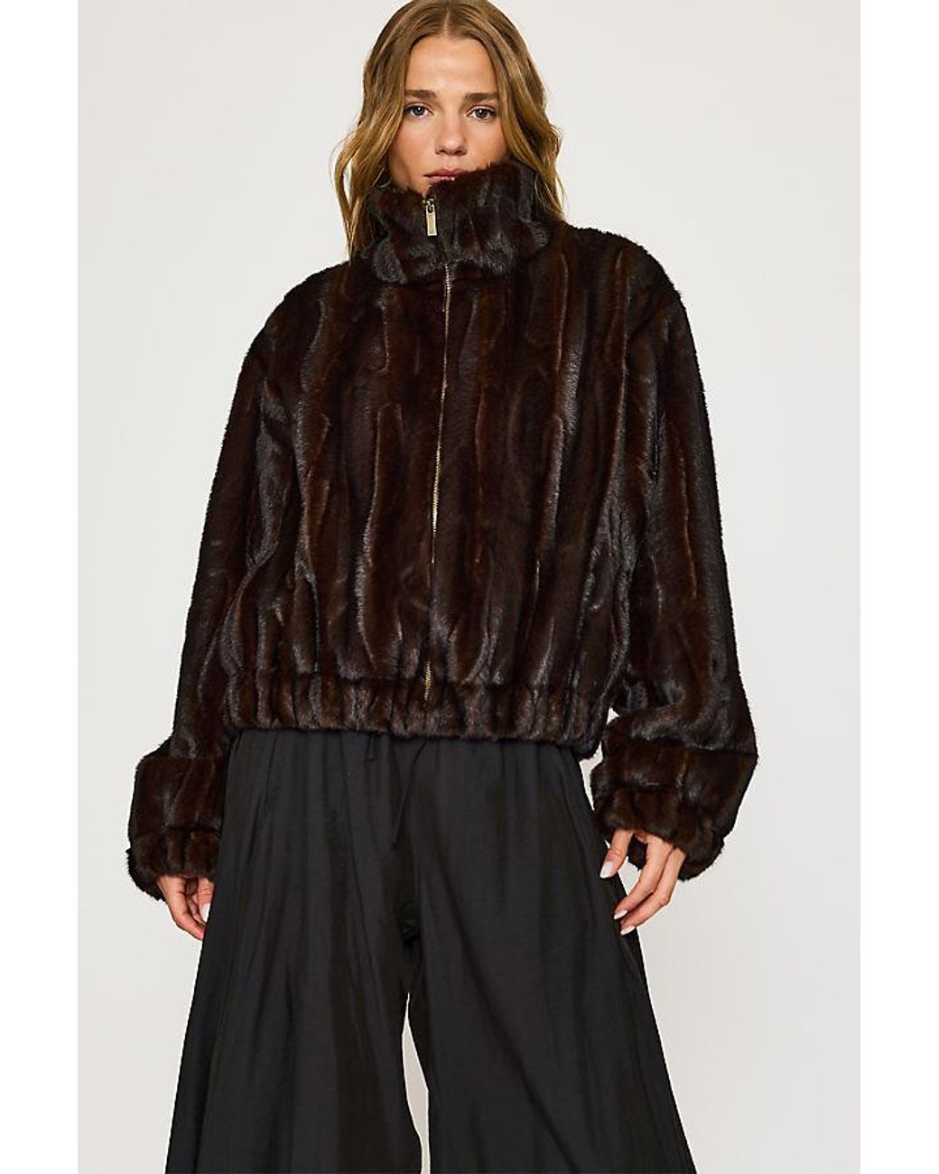 By Anthropologie Black Faux-Fur Panelled Bomber Jacket