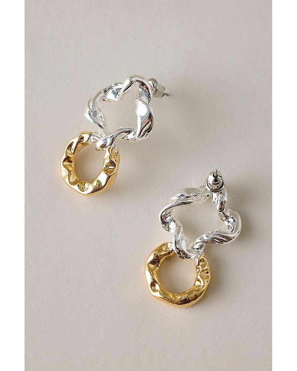By Anthropologie Natural Mixed Metal Drop Earrings
