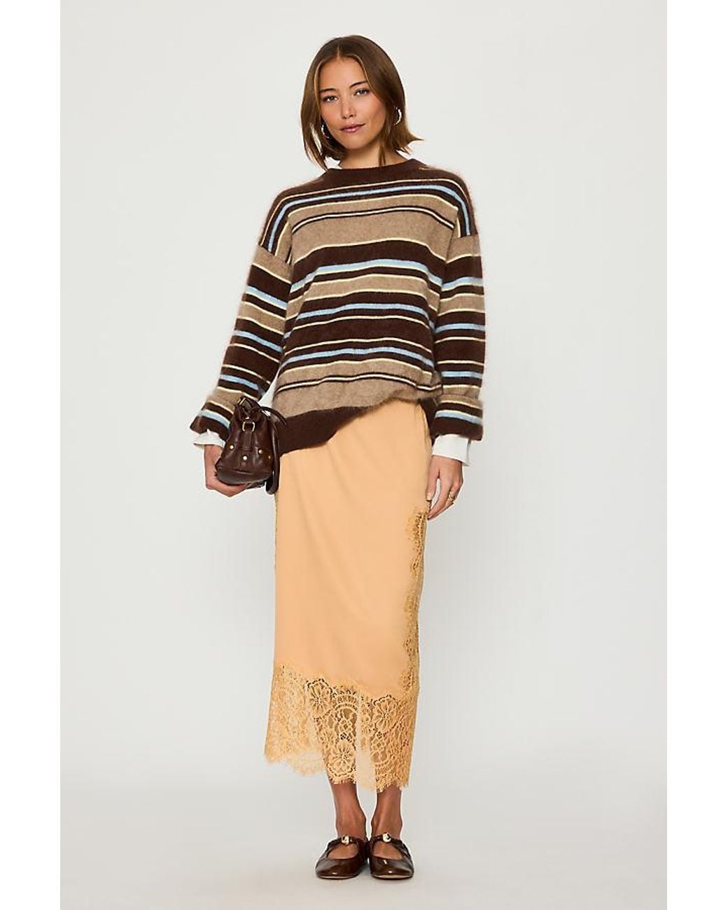 Bl-nk Natural Millie Lace-Trim Midi Skirt