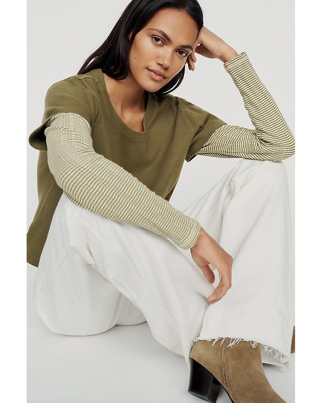 Pilcro Green Double Layered Long-Sleeve T-Shirt
