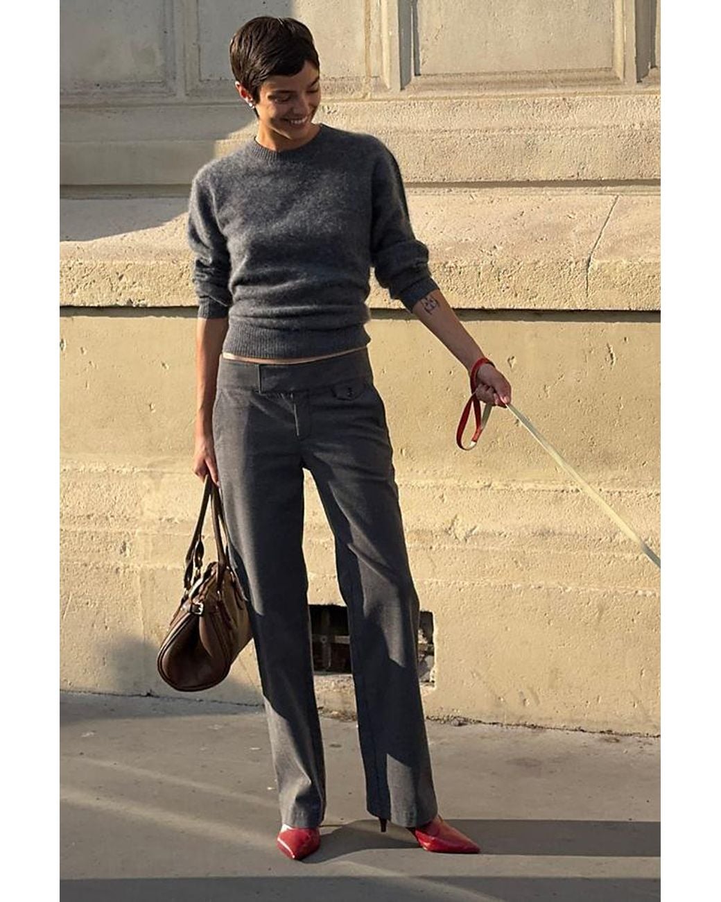 By Anthropologie Gray Brushed Cotton-Blend Slim Trousers