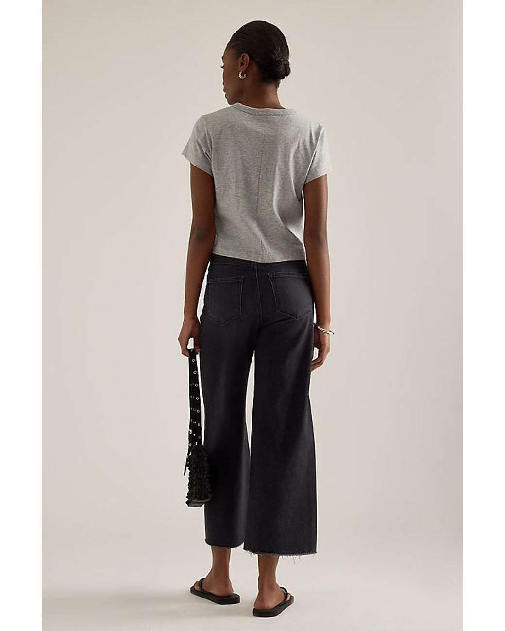 PAIGE Black Anessa Twisted Panel Crop Wide-Leg Jeans