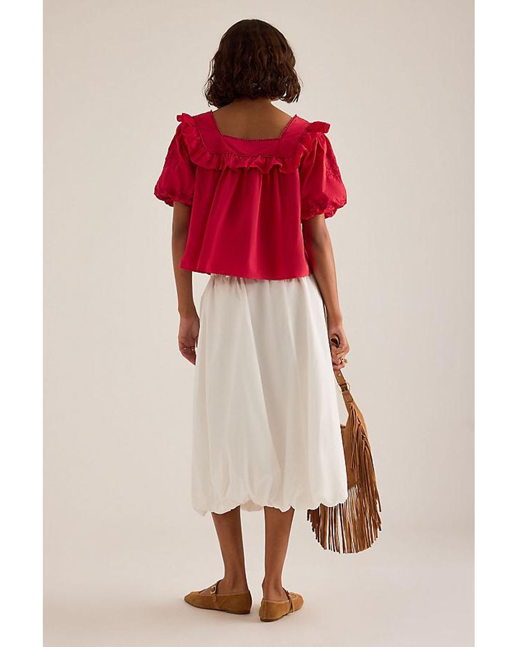 By Anthropologie Ruffle Puff-Sleeve Embroidered Blouse