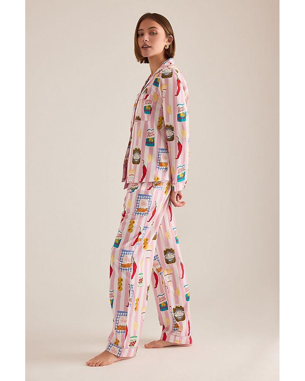 Chelsea Peers Pink Organic Cotton Deli Stripe Print Long Pyjama Set