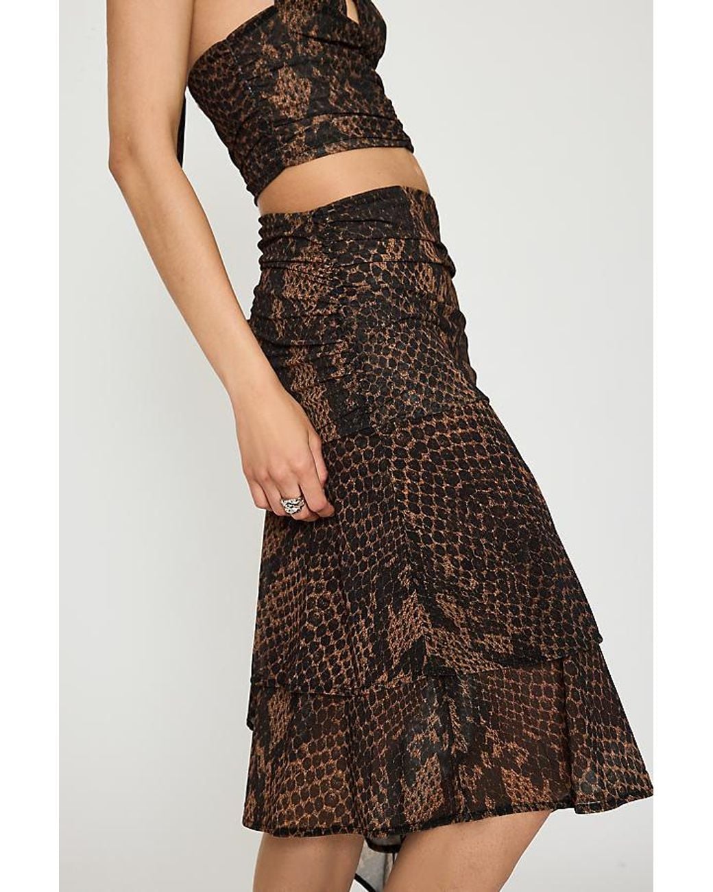 Feners Brown Festa Asymmetric Midi Skirt