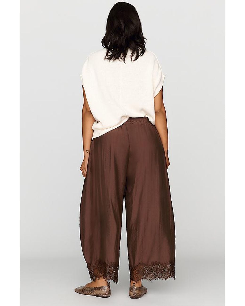 By Anthropologie White Reverie Cropped Lace-Hem Trousers