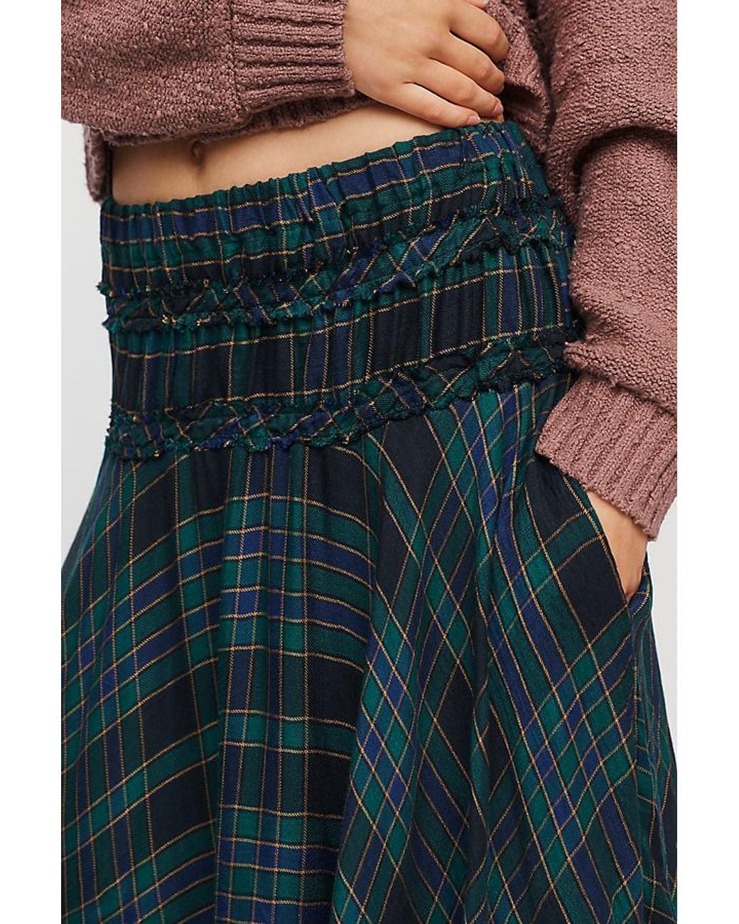 Anthropologie Blue By Plaid Circle Midi Skirt