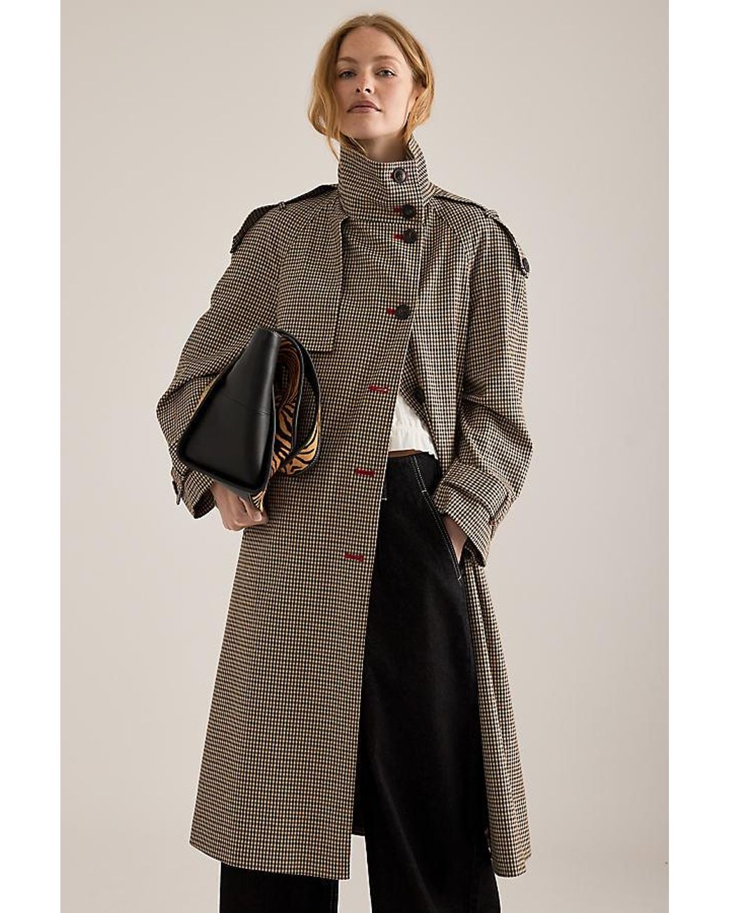 By Anthropologie Natural Lottie Check Maxi Trench Coat