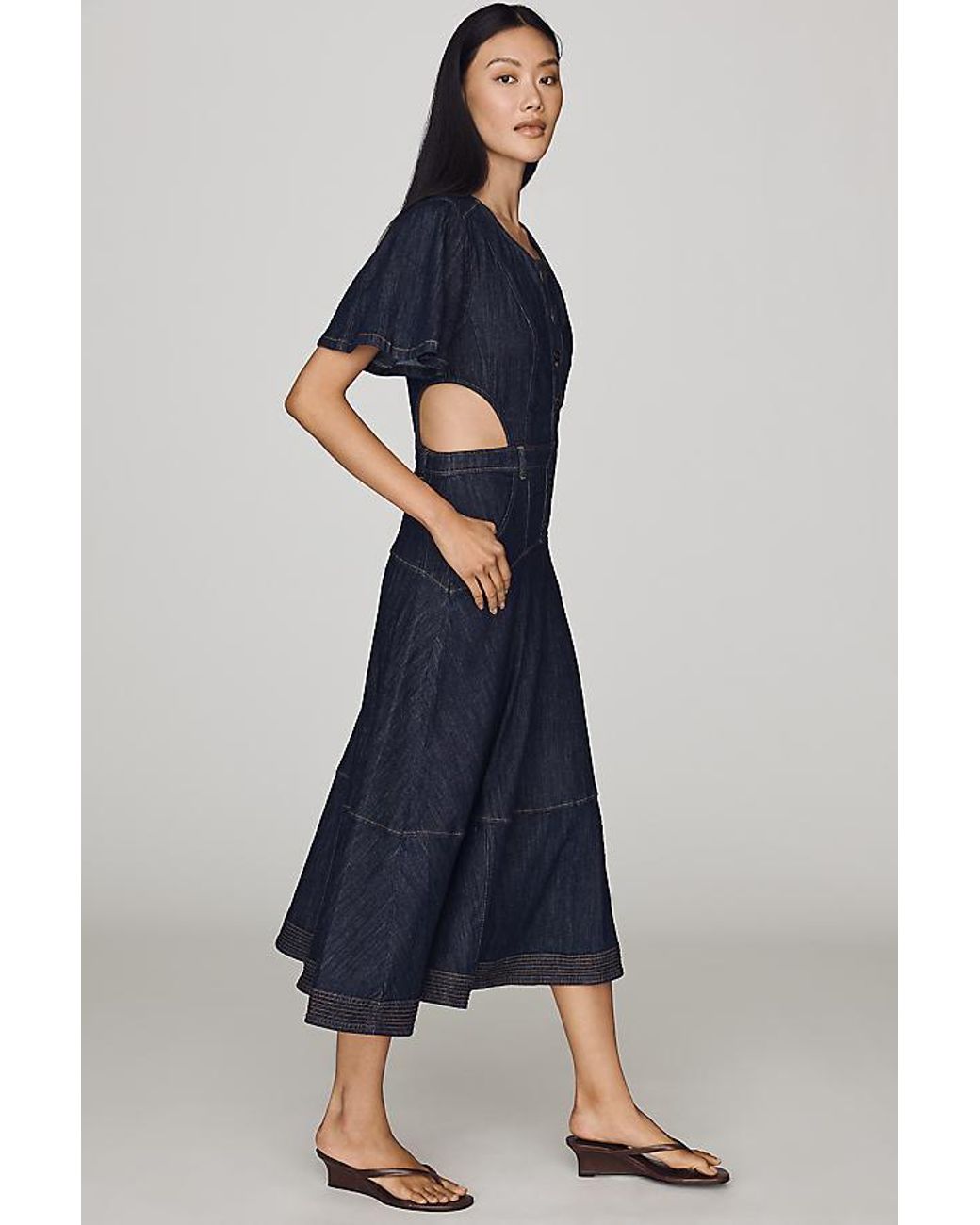 By Anthropologie Blue Cutout Denim Midi Dress