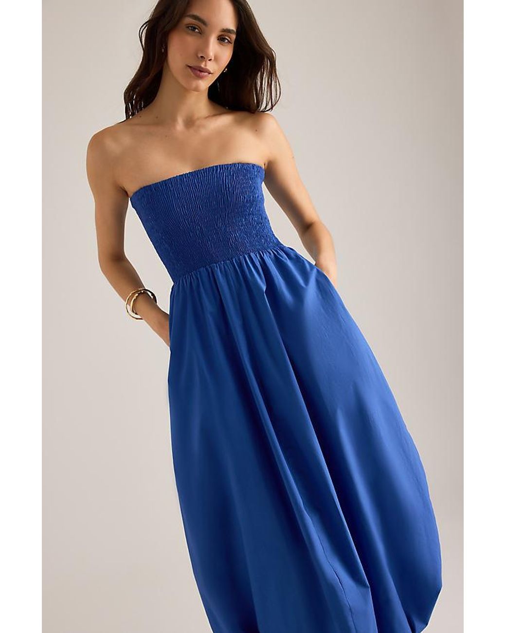 Faithfull The Brand Blue Lunaire Bandeau Bubble Midi Dress
