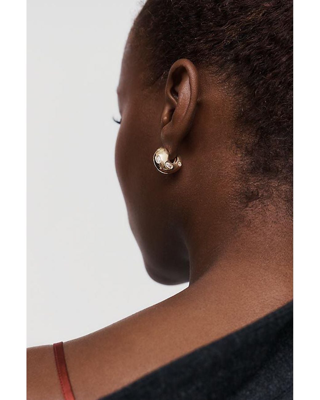 Anthropologie Metallic Chunky Bezel Crystal Hoops
