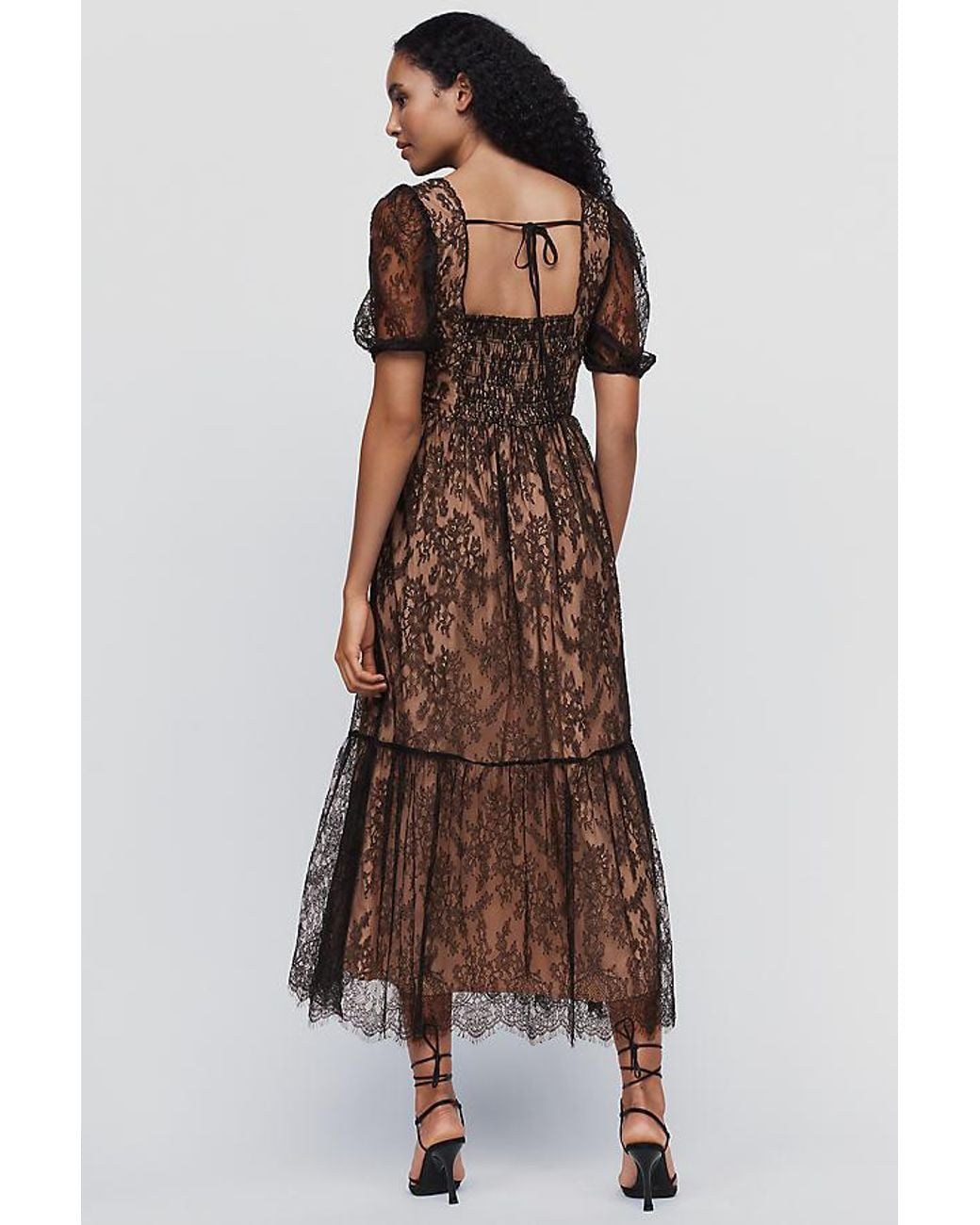 By Anthropologie Brown The Peregrine Lace Midi Dress