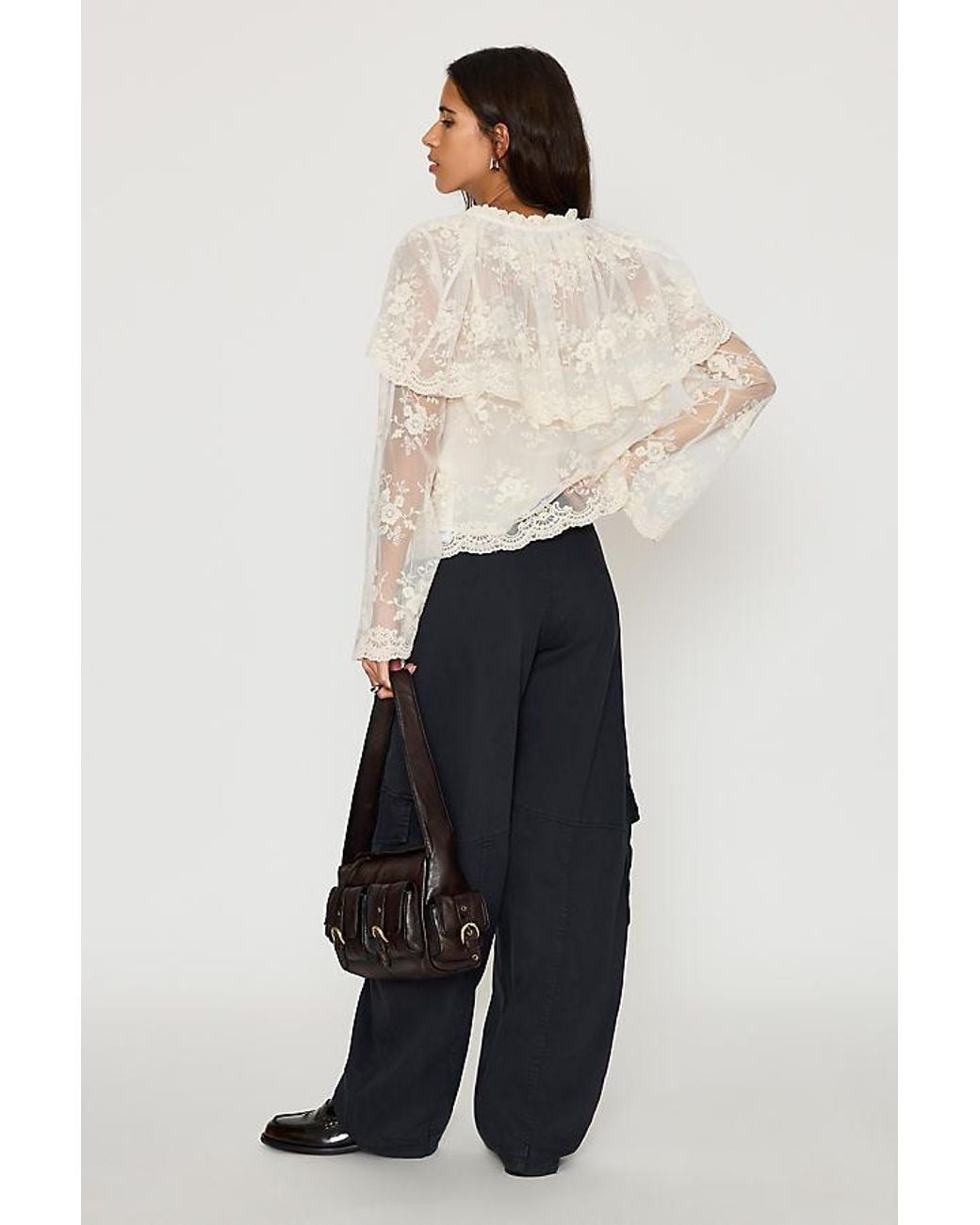 By Anthropologie Natural Long-Sleeve Cape Lace Blouse
