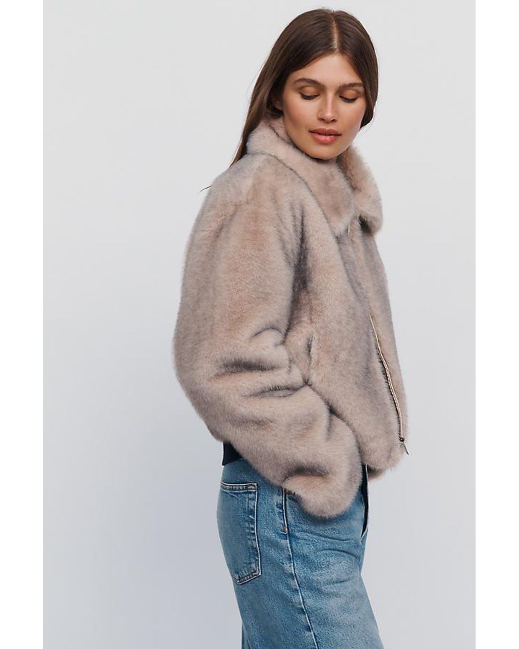 Maeve Natural Cropped Faux-Fur Coat