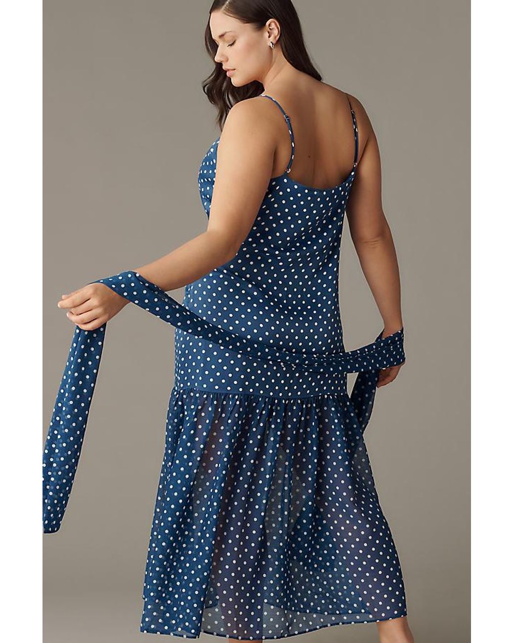 Maeve Blue Sleeveless V-Neck Tiered Scarf Midi Dress