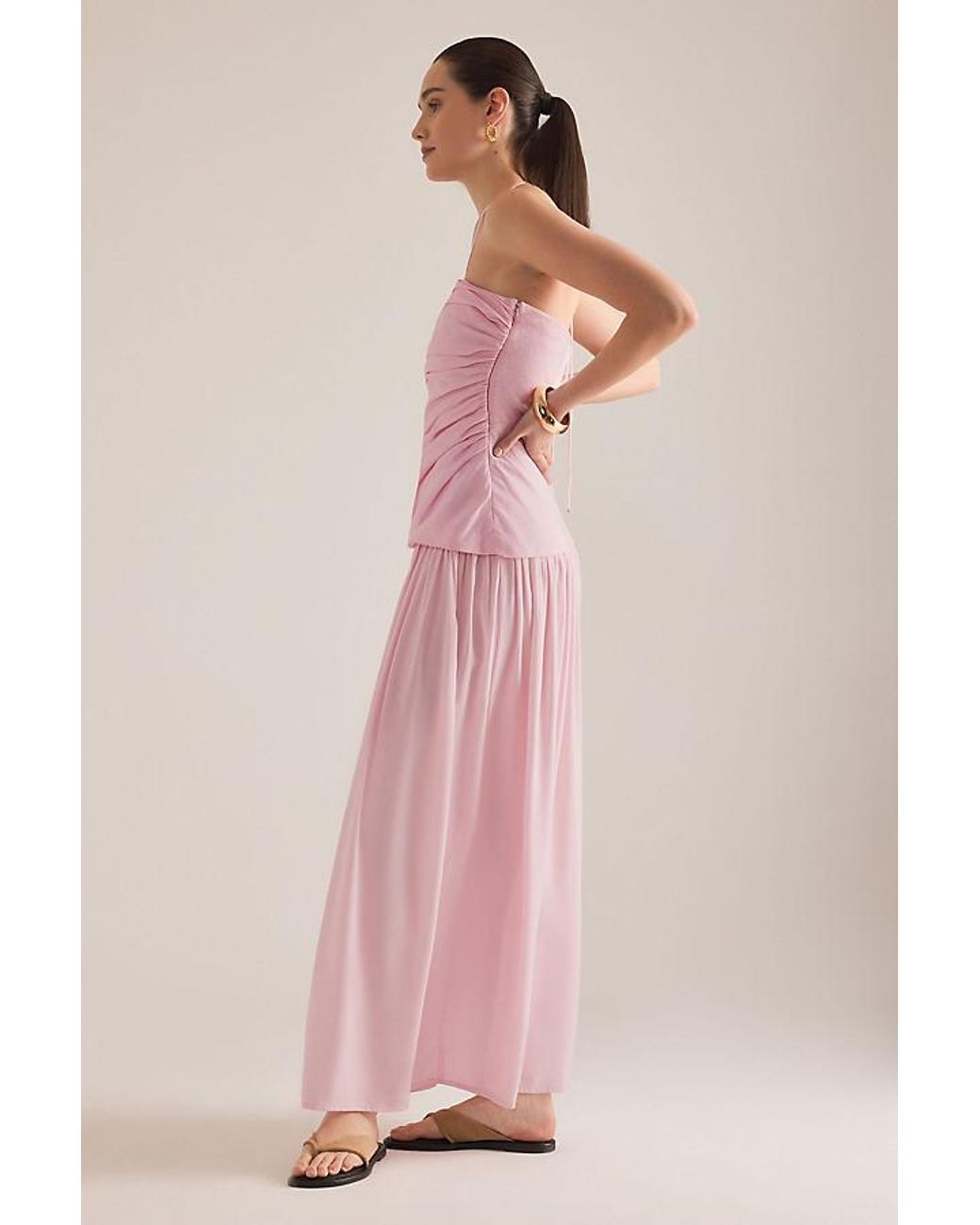 Faithfull The Brand Pink Notte Ruched Drop-Waist Maxi Dress