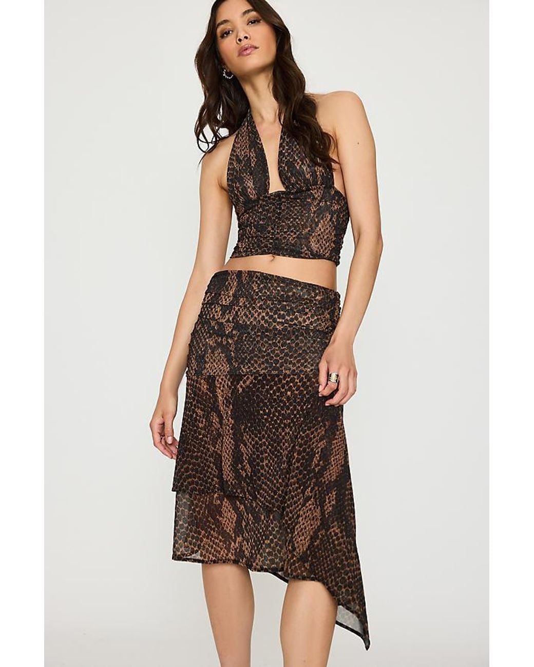 Feners Brown Festa Asymmetric Midi Skirt