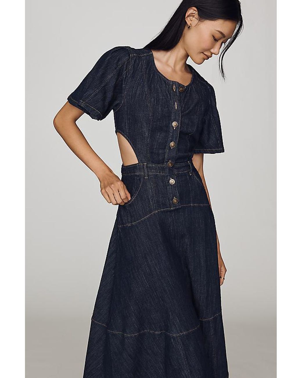 By Anthropologie Blue Cutout Denim Midi Dress