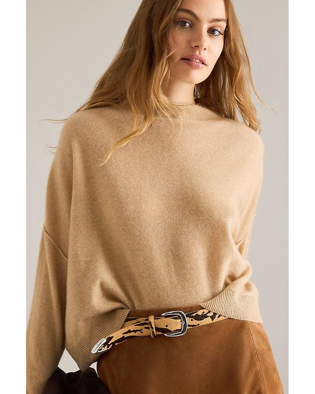 Pilcro Brown Alani Cashmere Mock Neck Jumper