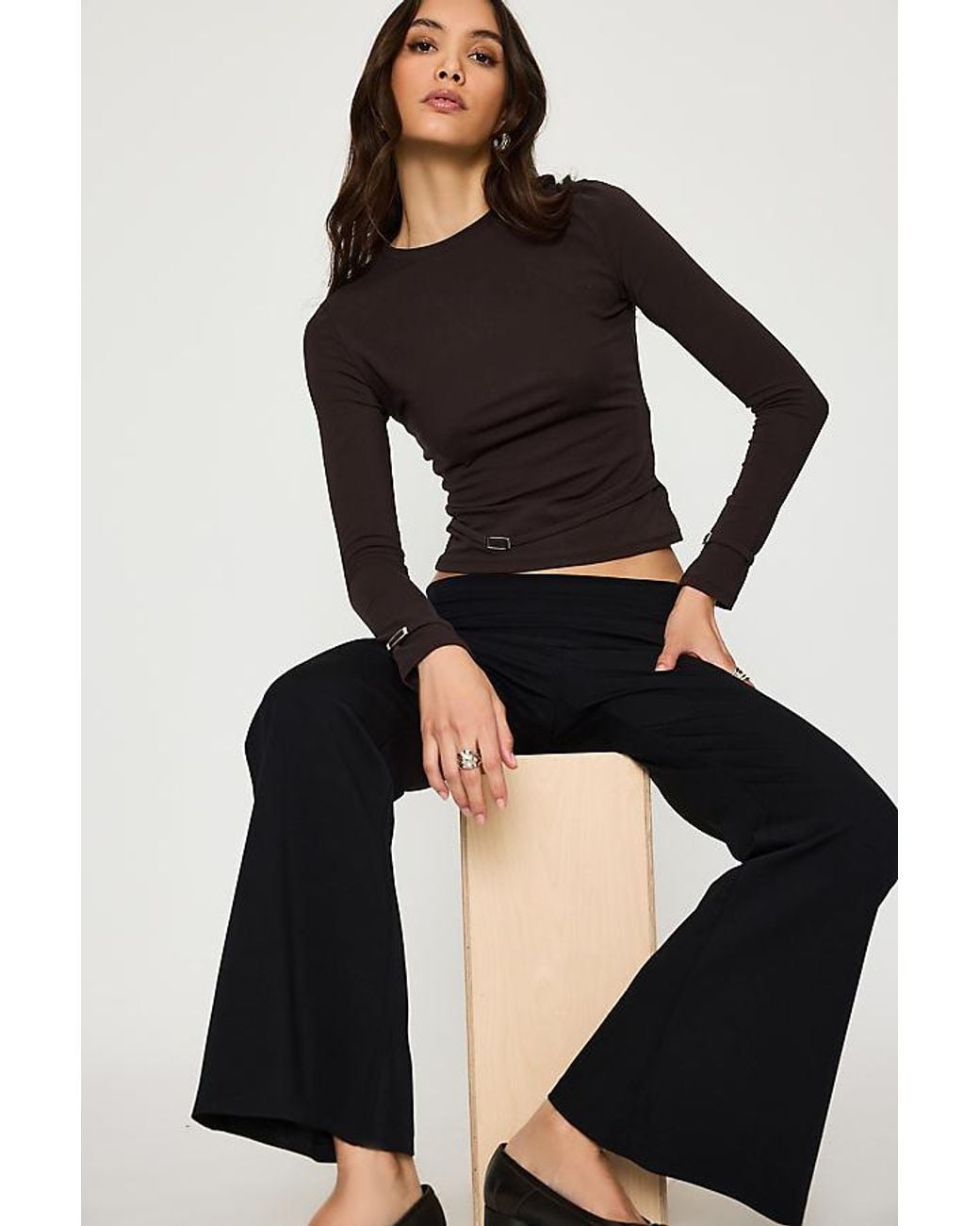 Feners Black Cierre Long-Sleeve Buckle Top