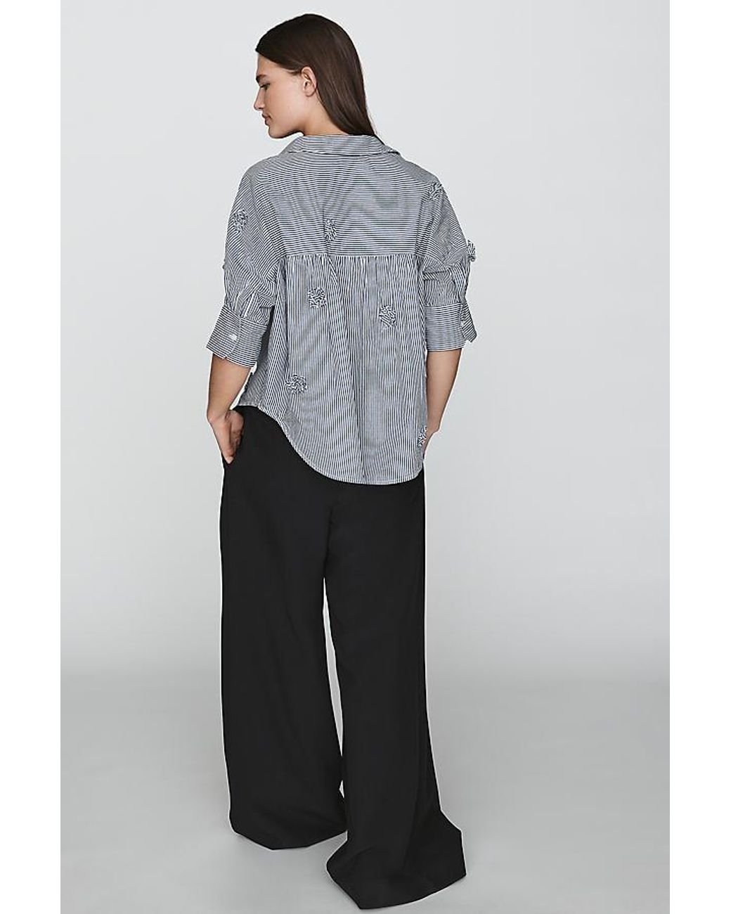 Maeve Gray The Mabel 3D Flower Boxy Oxford Shirt By