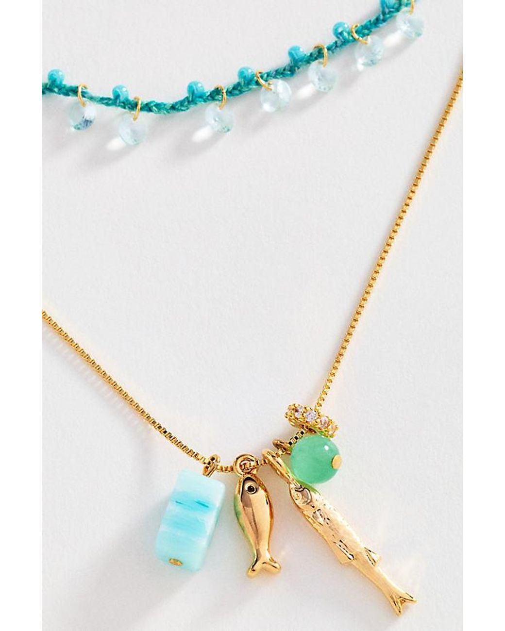By Anthropologie Blue Threaded Layered Necklaces, Set Of 2