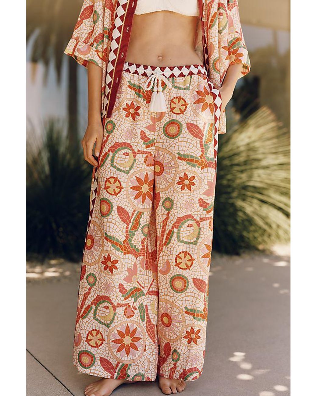 Celandine Orange Linen-Blend Wide-Leg Trousers