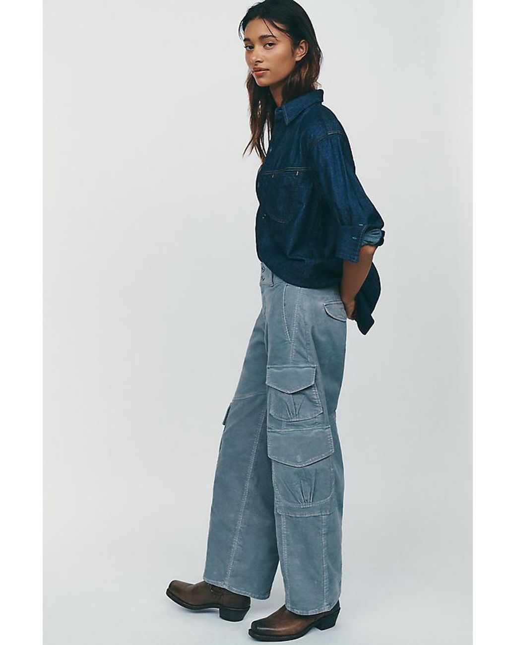 Pilcro Blue Aero Corduroy Wide-Leg Cargo Pants By
