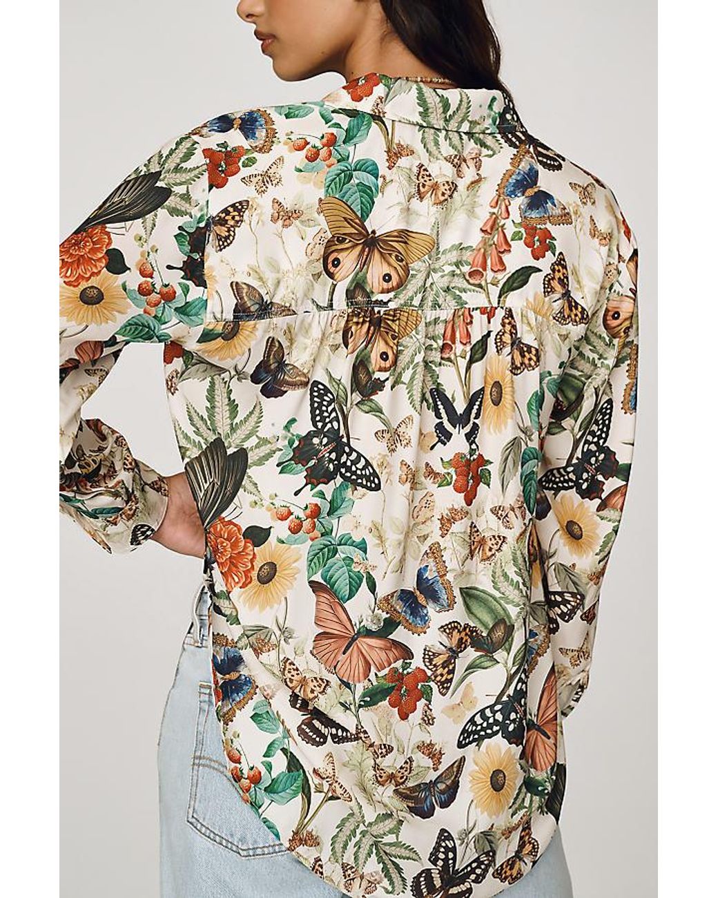 By Anthropologie Brown Relaxed Long-Sleeve Floral Shirt