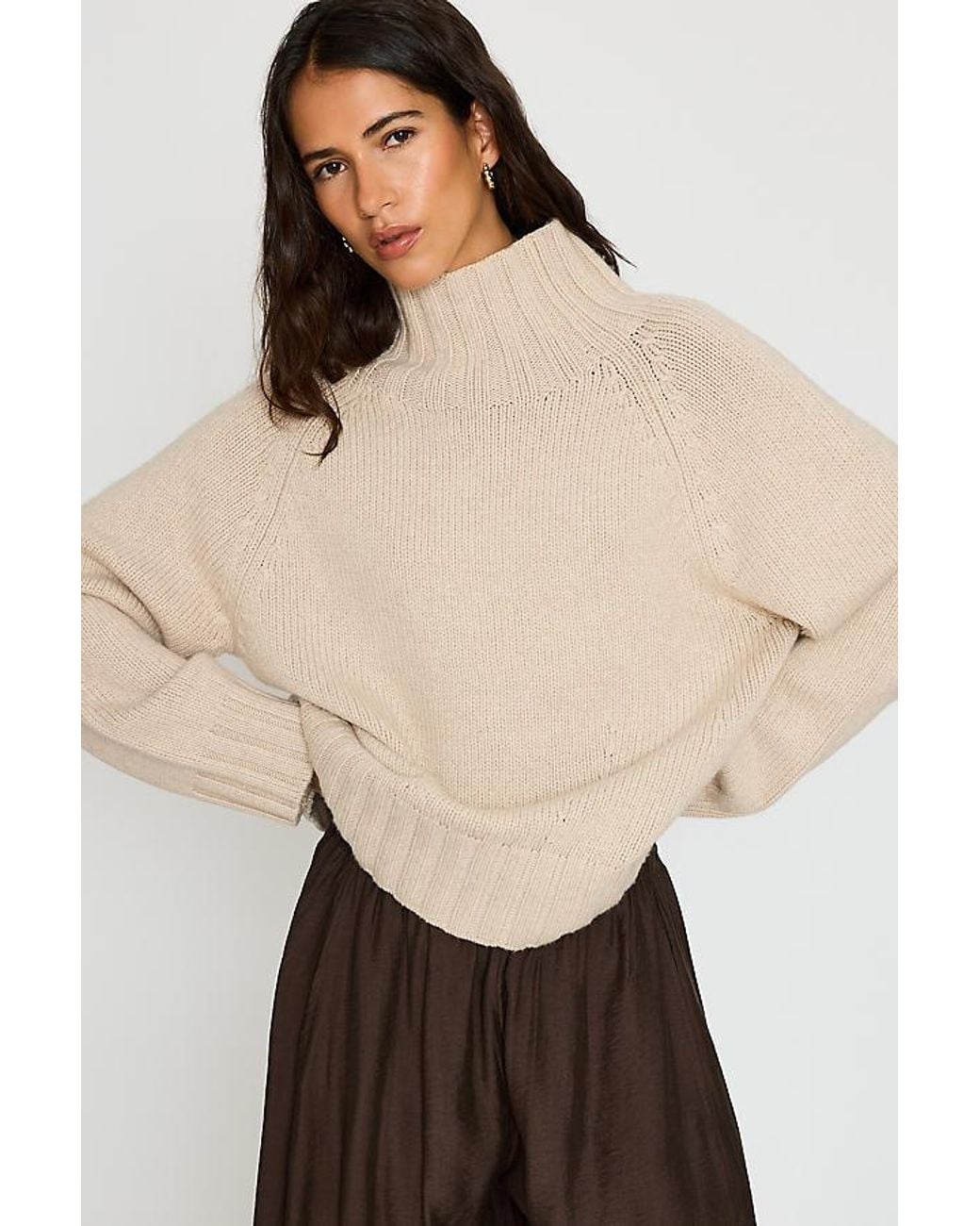 Pilcro Gray Funnel Neck Wool Cashmere Jumper