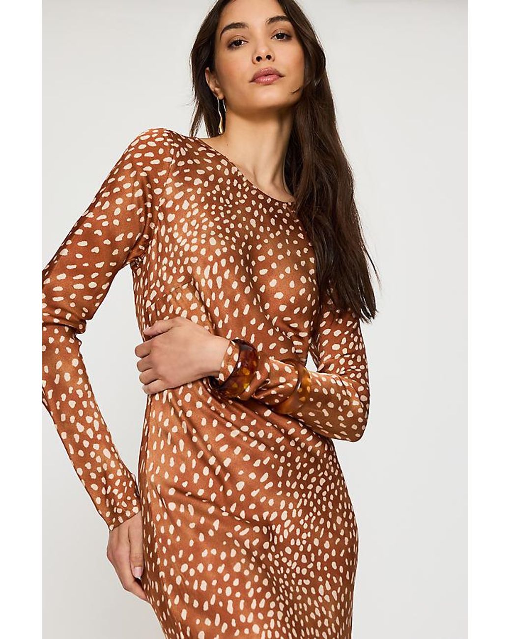 Never Fully Dressed Brown Soho Deer Print Satin Maxi Dress