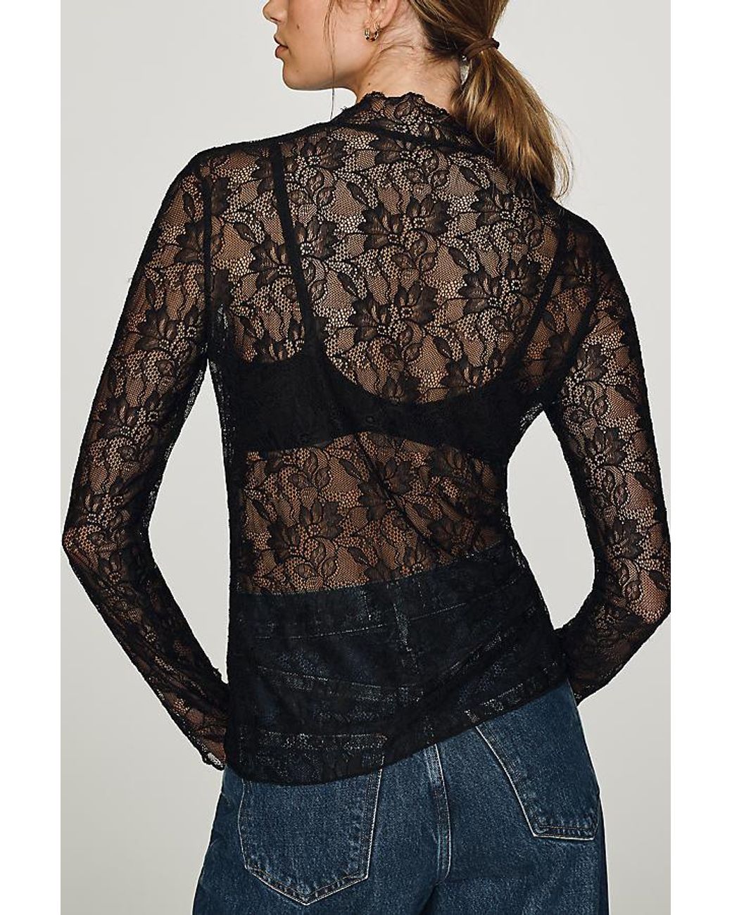 By Anthropologie Black Lace Layering Turtleneck Top